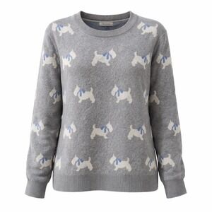 WoolOvers Scotty Dog Jumper Grey Marl Merino Wool Cotton Sweater Large R160L